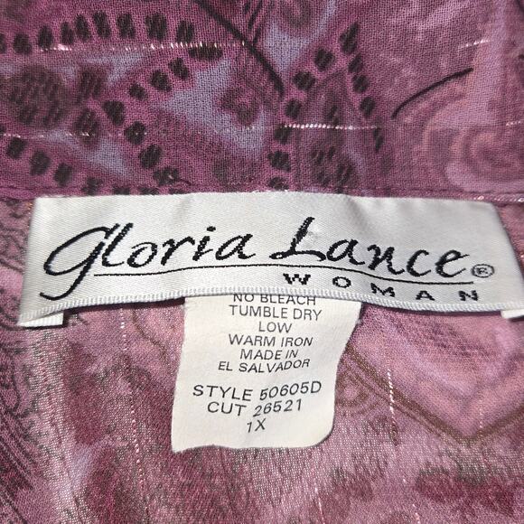 Vintage Gloria Lance Woman 1X Top Button Up Layered Purple Floral Paisley Artsy - Picture 2 of 11